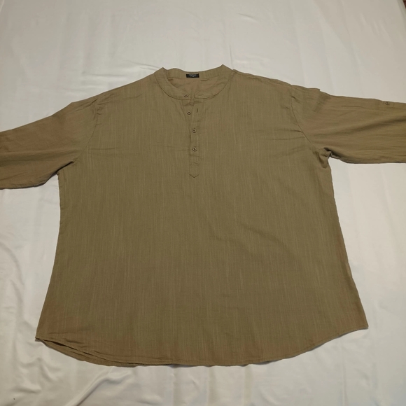 COOF ANDY Cotton & Hemp Long Roll up Sleeve Olive size XXL Men Henley Shirt - Picture 2 of 15